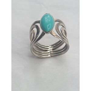 Sterling Silver Turquoise Ring With Swirly Design - Size 9 - Add Some Bling To Y